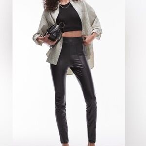 Topshop Faux Leather Black High Waist Fleece Lined Pants Skinny Leggings Size 4